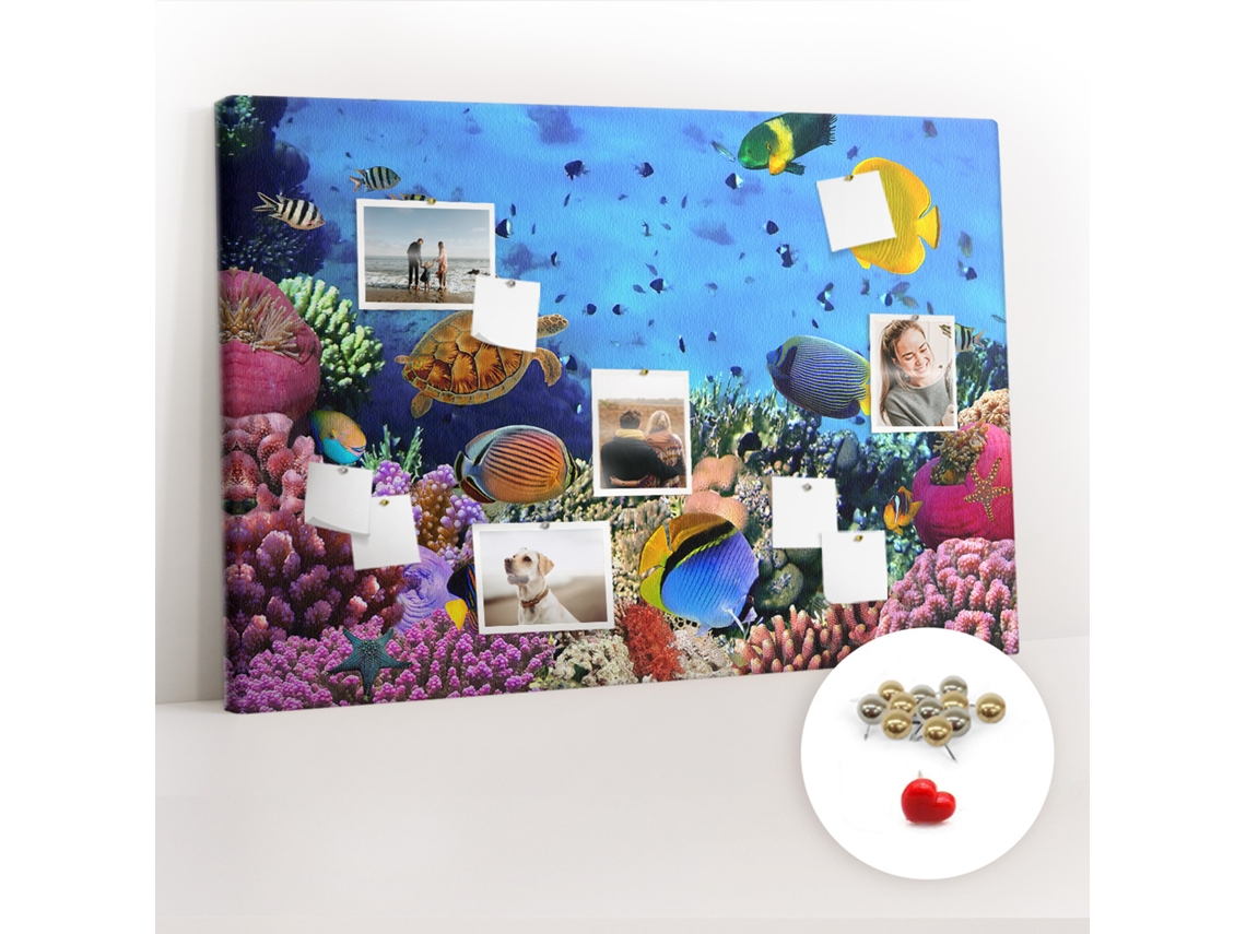 Quadro De Cortiça Com Impressão Vida Submarina Para A Sala De Estar Espelharte (120x80 Cm)