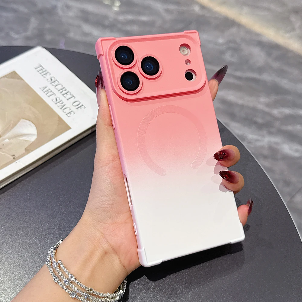 (rosa 15promax) Capa Magnética Para Celular Com Carregamento Sem Fio, Resistente A Choques E Quedas, Protege A Câmera.