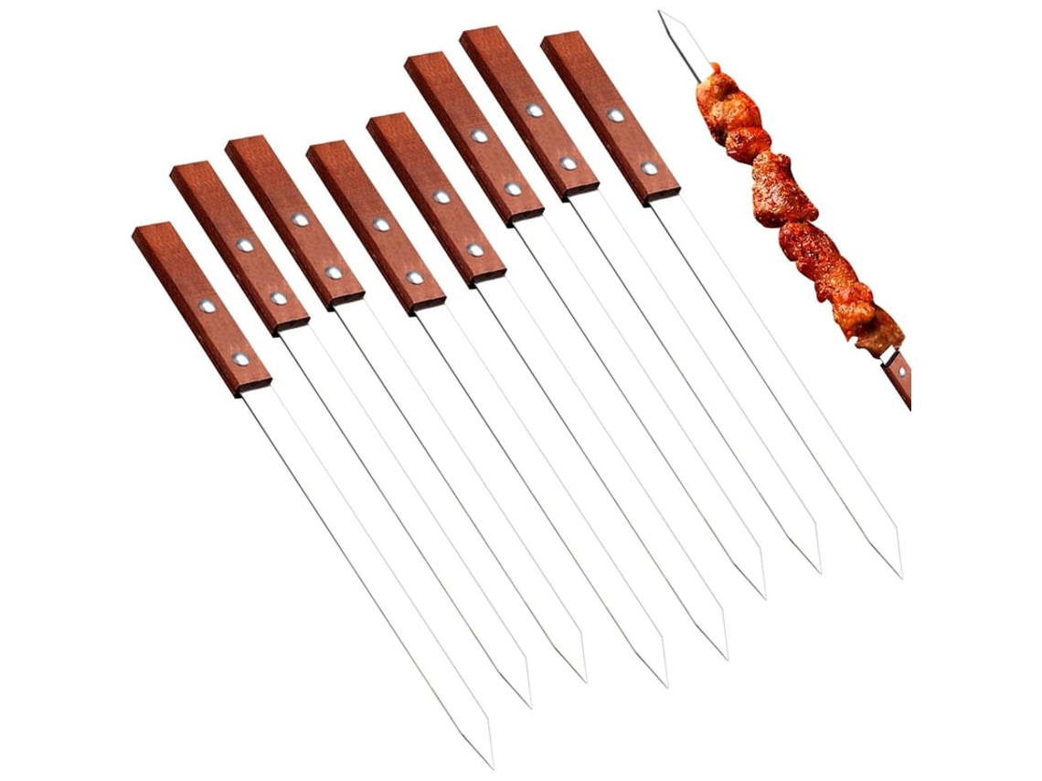 Espetos De Churrasco De Aço Inoxidável 8pcs, Reutilizáveis, Acessórios Práticos Para Camping E Churrascos