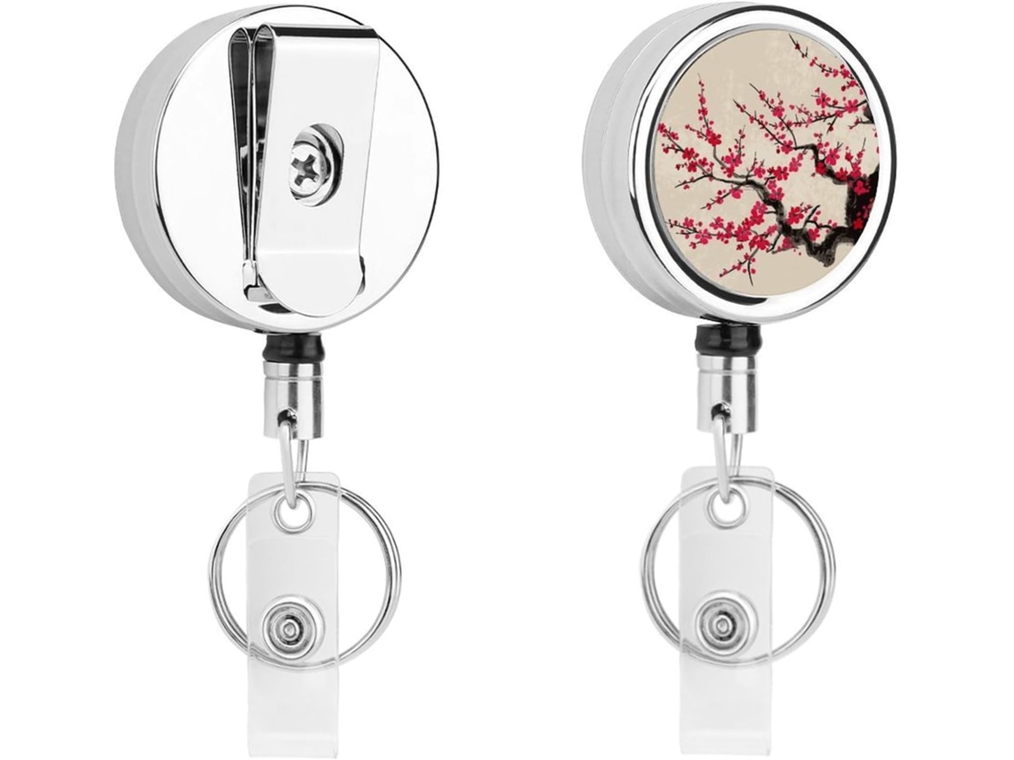 Porta Crachá Retrátil Com Estampa Floral De Flor De Cerejeira Japonesa, Moderno E Durável, Em Metal, Com Cordão De Nylon