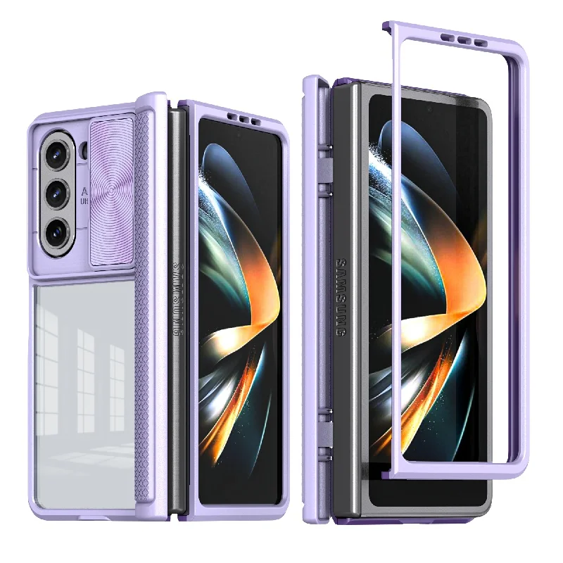 (roxo-claro, Galaxy Z Fold6) Protetor De Lente De Câmera Em Acrílico Transparente Hd Com Tampa Deslizante, Estrutura Em Tpu Flexível E Pc