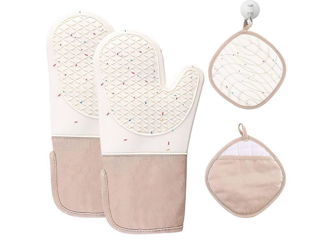 Luvas de forno de silicone resistentes ao calor 2026 com forro de algodão para churrasco e culinária.