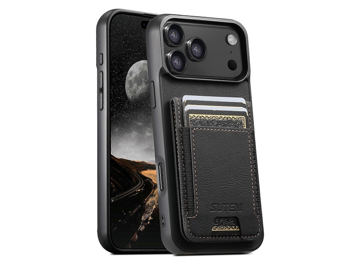 Capa Para Celular Com Suporte Para Cartão Em Couro Litchi Suteni H03