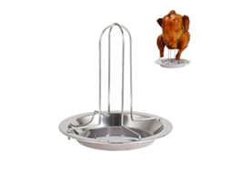 Assador Vertical De Frango Com Bandeja Coletora De Gordura, Grelha De Aço Inoxidável Para Churrasco, Ideal Para Camping E Eventos Ao Ar Livre.