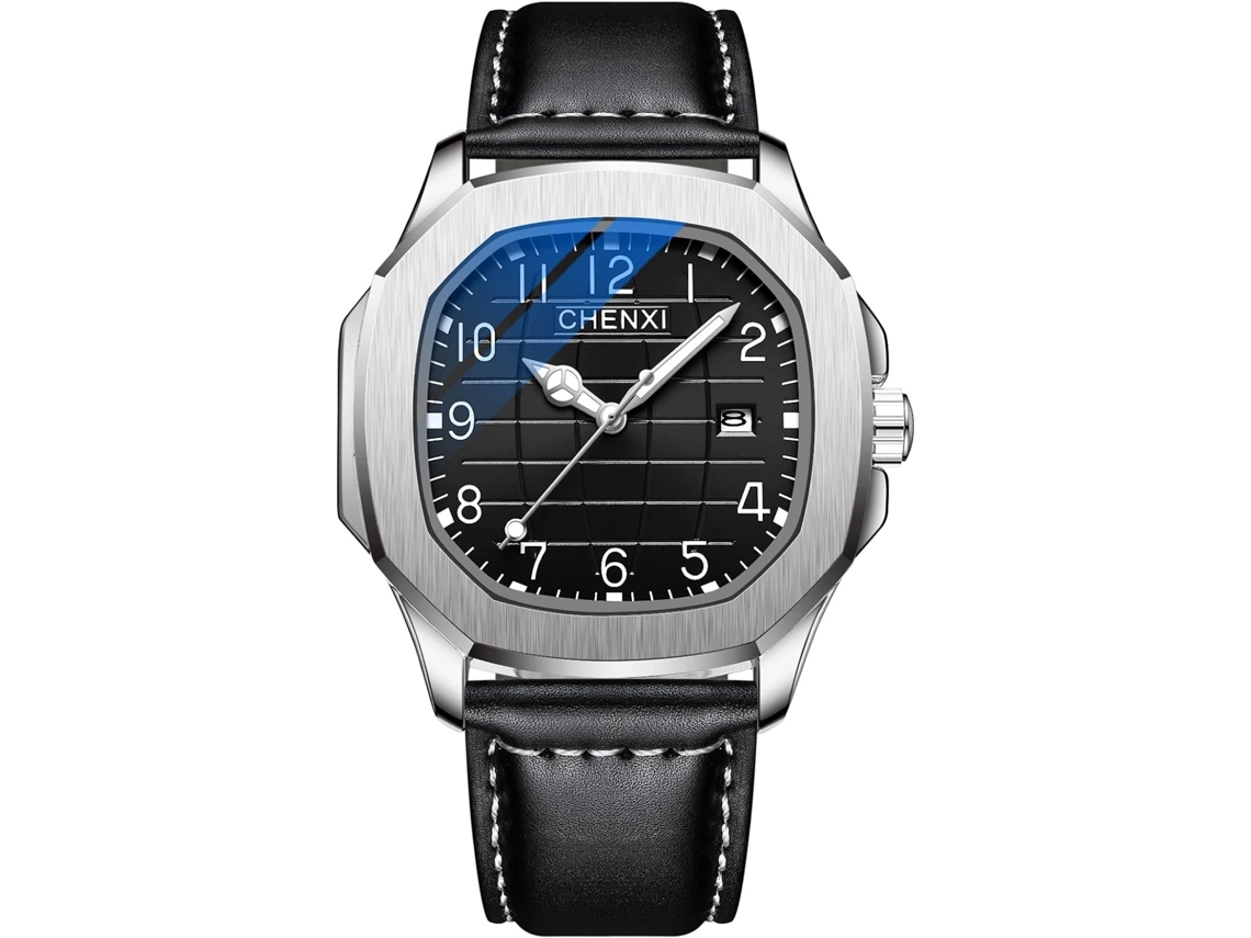 Lurelia Relógio Masculino, Movimento De Quartzo, Data/calendário, Luminoso, 40 Mm, Aço Inoxidável, Couro, Resistente À Água 30m, Preto, Branco