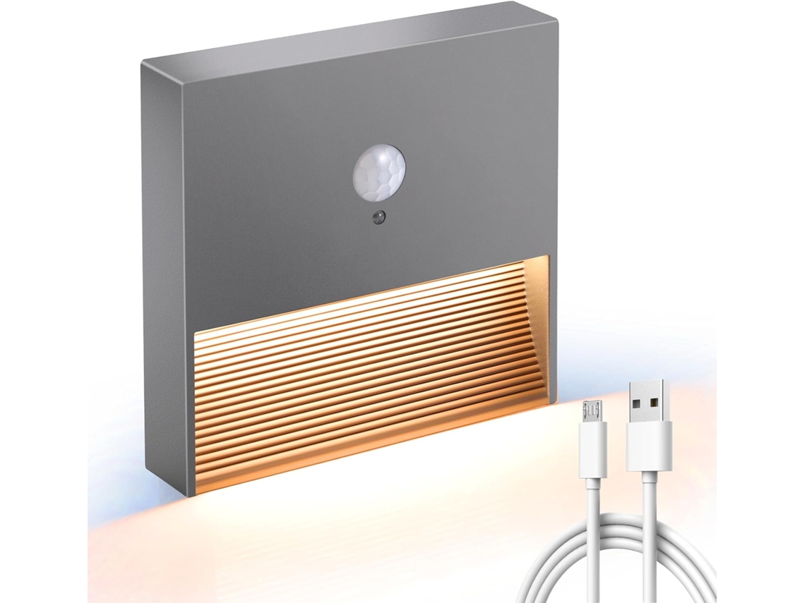 Luz Noturna Led Com Sensor De Movimento, Recarregável, Brilho Ajustável, Adesiva, Alimentação Por Bateria, Branco Quente