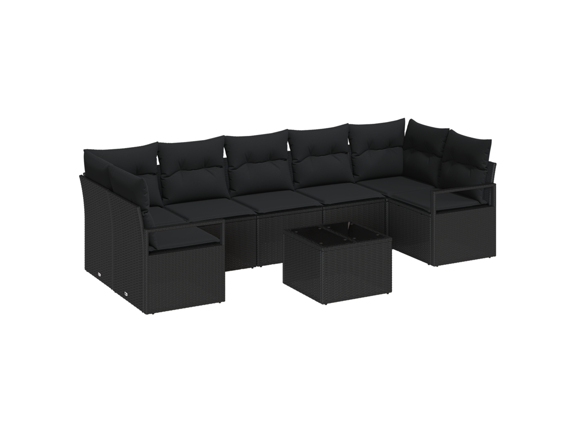 Conjunto 8 Sofá De Jardim Vidaxl Preto Vime Pe (289 X 122 X 85 Cm)
