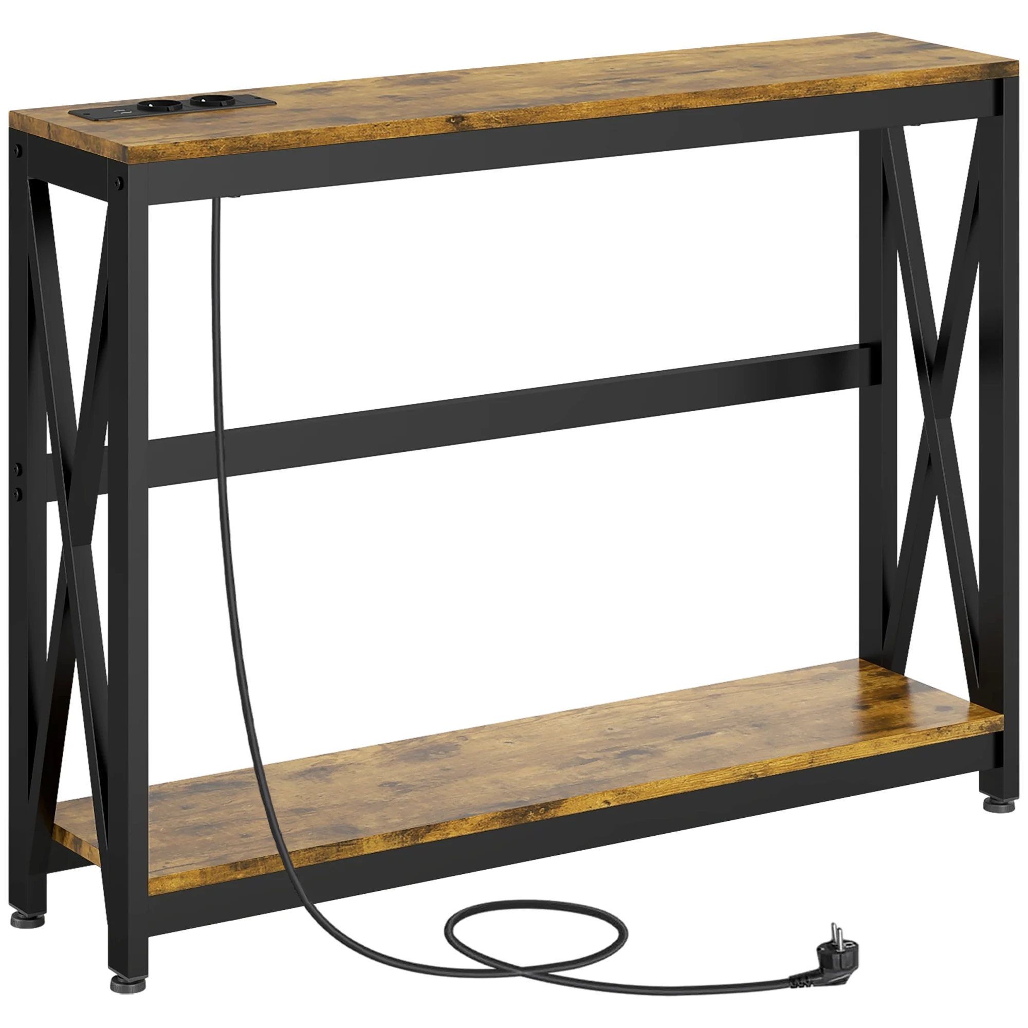 Mesa Consola Industrial 2 Níveis Estação Carga 100x24x75cm