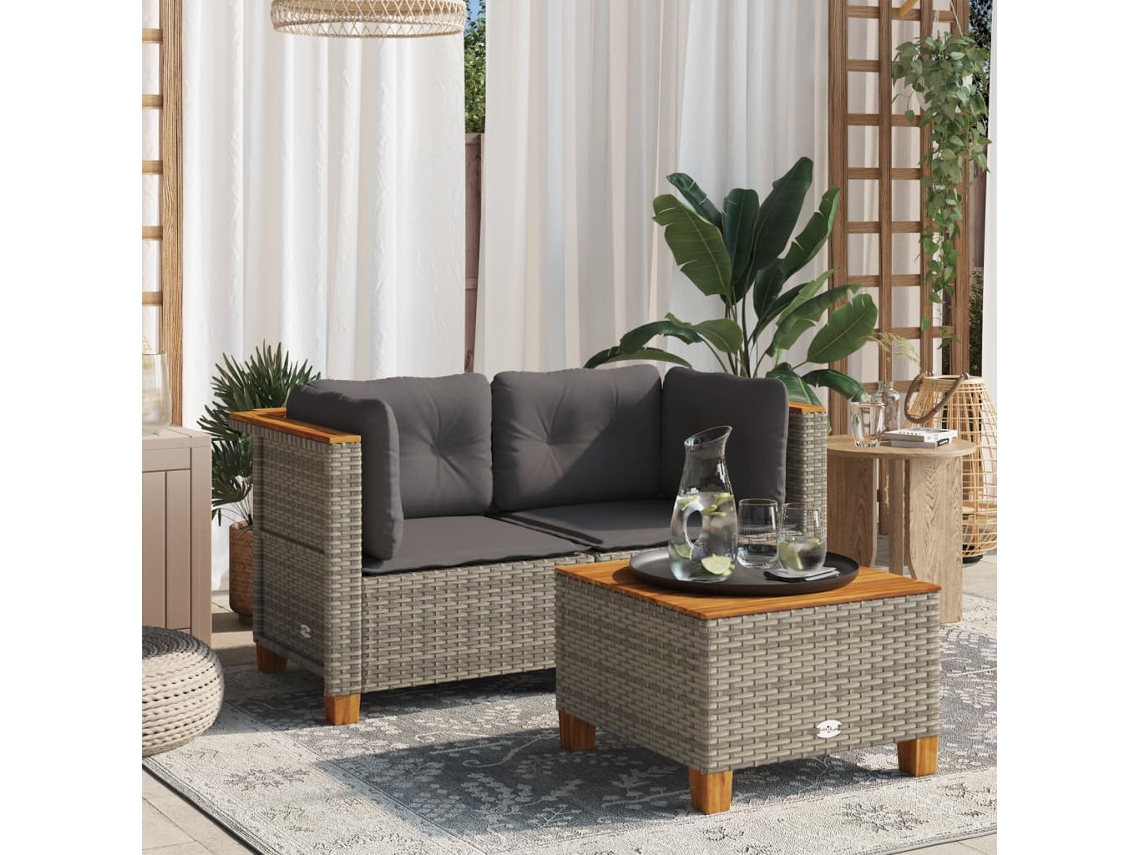 Vidaxl Sofás De Canto P/ Jardim C/ Almofadões 2 Pcs Vime Pe Cinzento