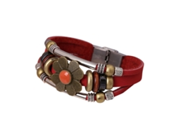 Pulseira De Couro Punk Com Pérolas E Flores Estilo Alternativo