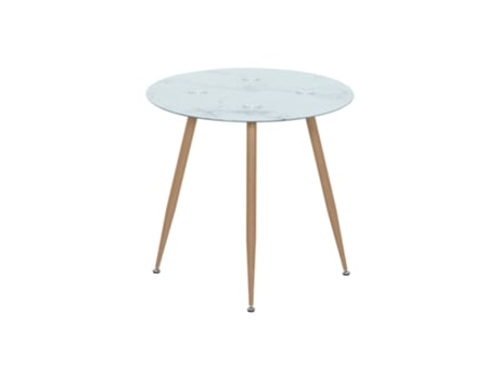 Mesa De Jantar Redonda Corin Ø 80 Cm, Tampo Efeito Mármore Branco, Pernas Efeito Madeira, Ideal Para Cozinha Ou Sala, 2 4 Pessoas Mog Casa