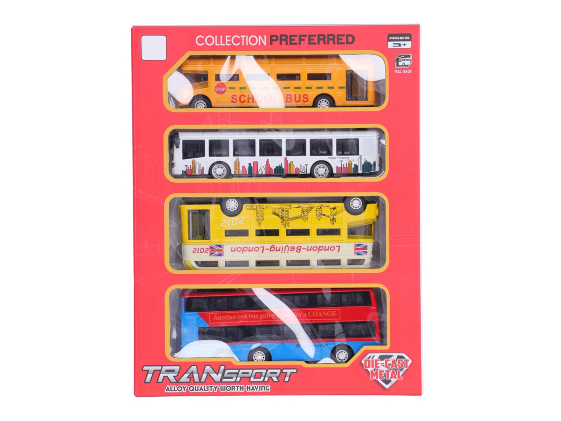 Conjunto De 4 Brinquedos De Ônibus De Liga Retratil Educativo Para Crianças 3+