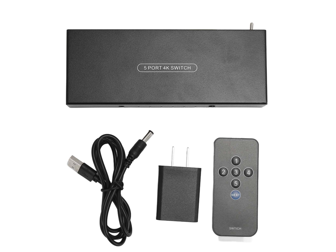 Switcher De Interface Multimídia Hd 5 Portas 4k 60hz 5 Em 1 Saída Surround Sound 7.1 Interface 2.0 Plug Us 100-240v