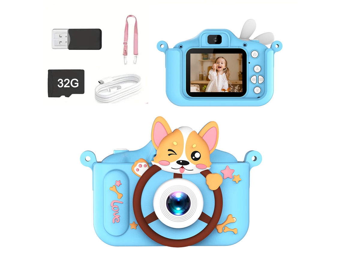 Máquina Fotográfica Infantil Gertiz 1080p Câmeras Duplas Câmera De Vídeo Digital 32g Para Crianças De 3 A 12 Anos Azul
