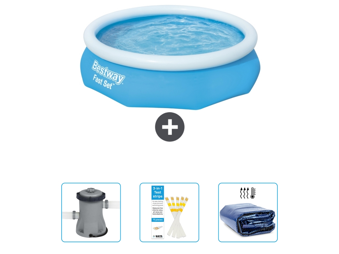 Piscina Inflável Redonda BESTWAY Fast Set 305 X 76 Cm Azul Incluída Bombear Tiras de Teste Vela Solar