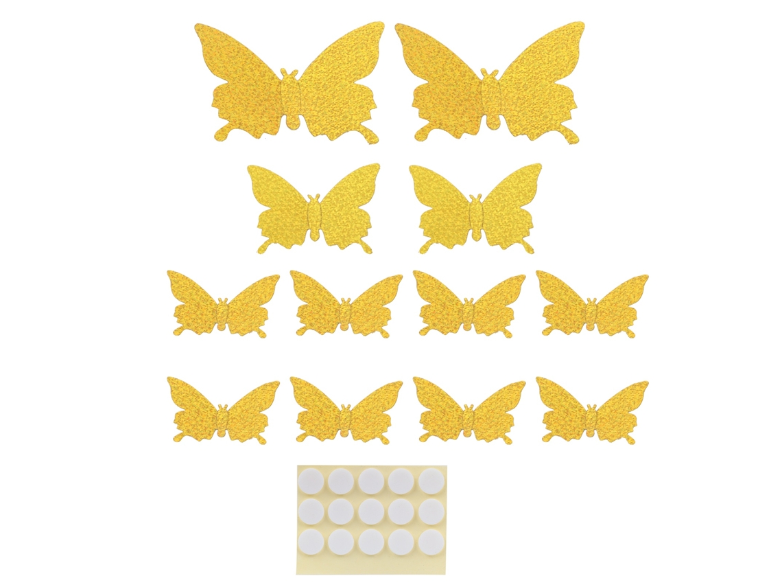 12 Adesivos 3D Borboleta PVC Parede Ouro Brilhante | S/MARCA