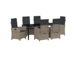 Conjunto 7 Conjunto De Jantar Para Jardim Vidaxl Cinzento Vime Pe (200 X 80 X 73 Cm)