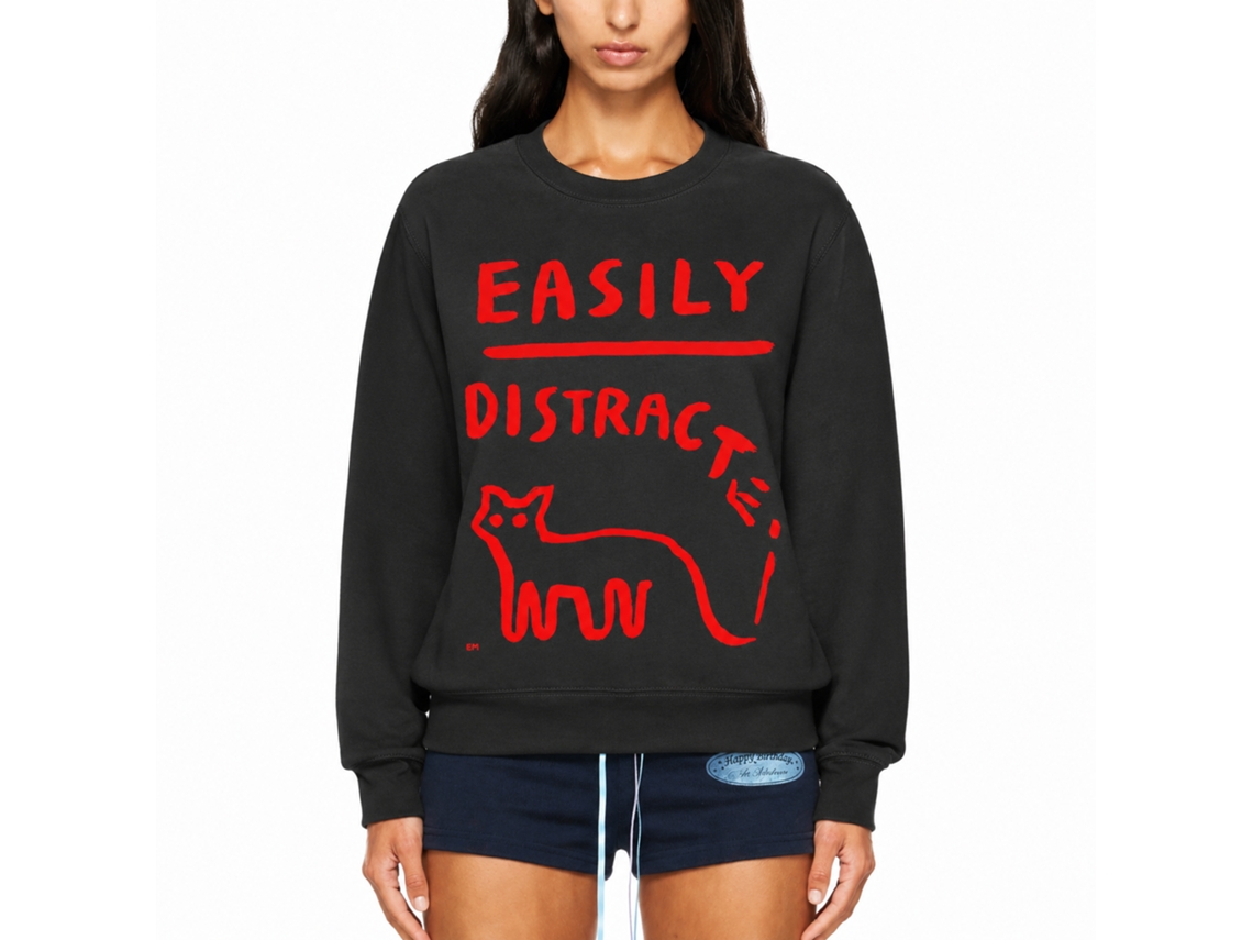 Rockinstone Easily Distracted Black Classic Sweatshirt Unique Designer Style