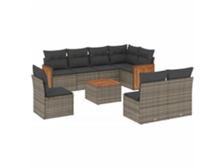 Conjunto de 9 Sofás para Jardim com Almofadões Vime Pe Cinzento MAISON EXCLUSIVE (90x200 cm)