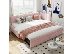 Sofá cama L Rosa 90/180x200cm, Veludo, 2 em 1, Cama Hóspedes. Ge