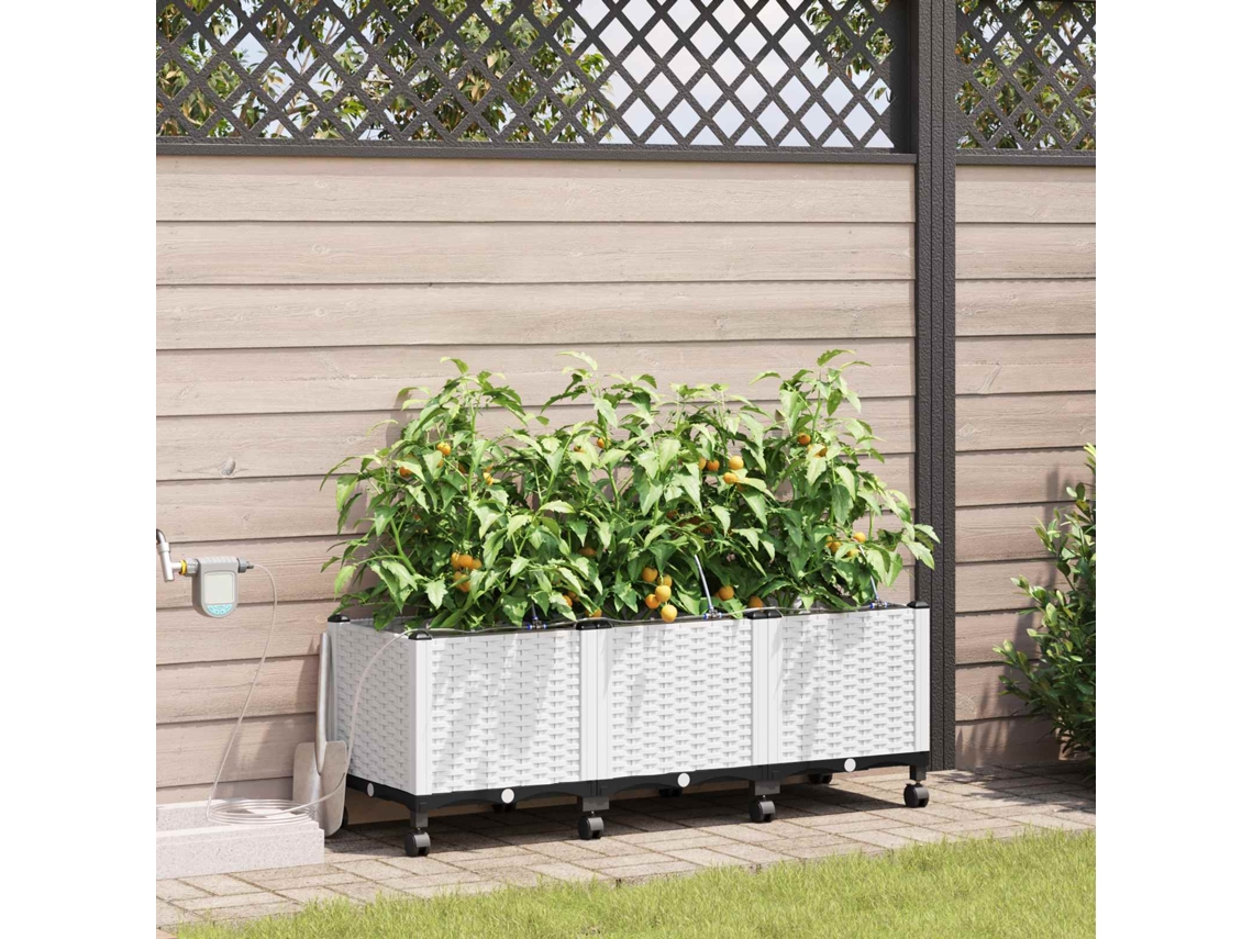 Vidaxl Jardineira Com Irrigação E Rodas 3 Unid. Branco Pp