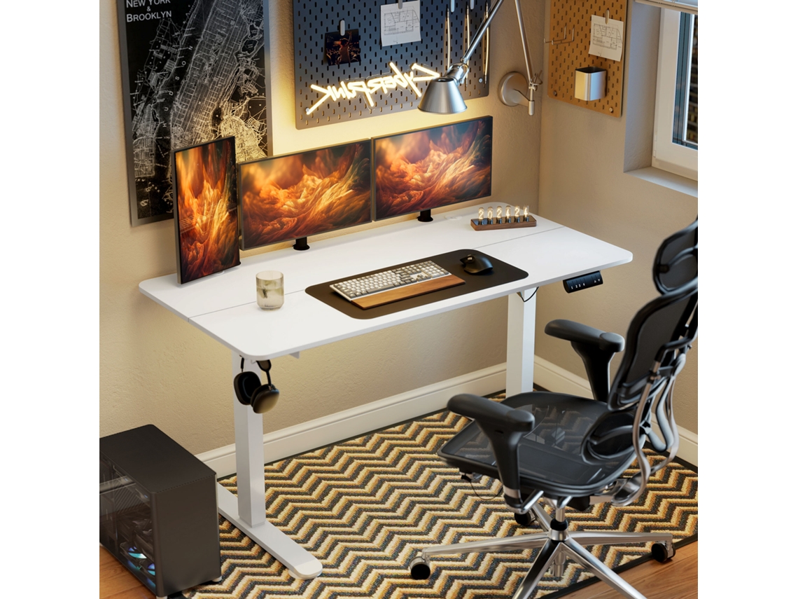 Standing Desk Height-adjustable Computer Desk, 140 Cm X 70 Cm X 116 Cm, White