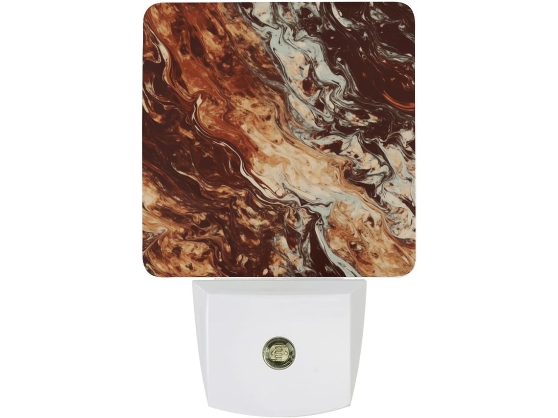 Luminária Noturna De Parede Led Com Plugue, Acendimento Automático, Cor Marrom Mármore Mesclado, Com Sensor De Movimento