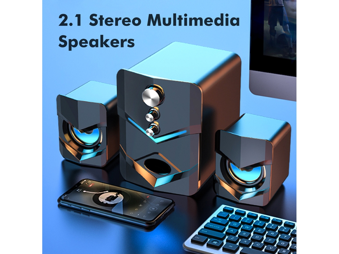 Caixa De Som Sada D-222 Com Subwoofer Usb 2.1 Estéreo Led Entrada 3.5mm Para Pc Laptop