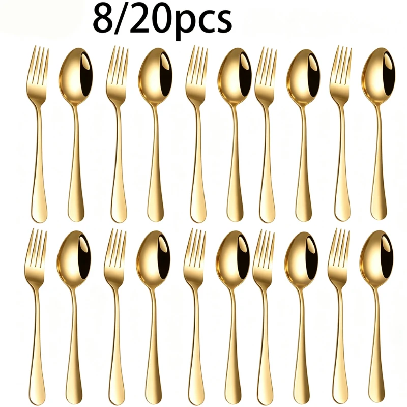 Conjunto De Talheres De Aço Inoxidável De Alta Qualidade (20 Peças), Na Cor Dourada, Ideal Para Cozinhas, Restaurantes E Hotéis.