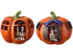 Rebeca Lampada de Abóbora de Halloween Led de Resina com Caveira Noturna Luz Decoração Jardim 2 Peças Esculturas