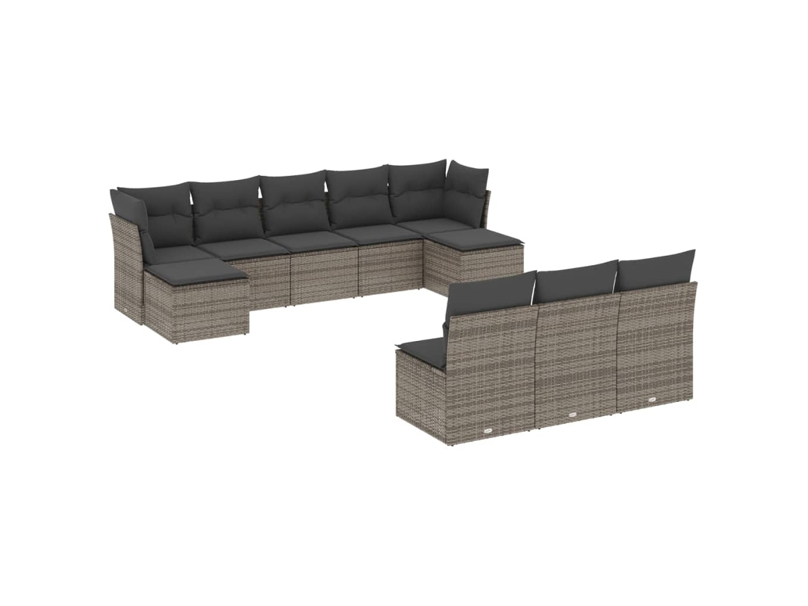 Conjunto de 10 Sofás de Jardim com Almofadões Vime Pe Cinzento MAISON EXCLUSIVE