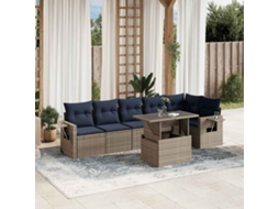 Vidaxl Conjunto De Sofá De Jardim Com 7 Peças E Almofadas Em Rattan Sintético Cinza