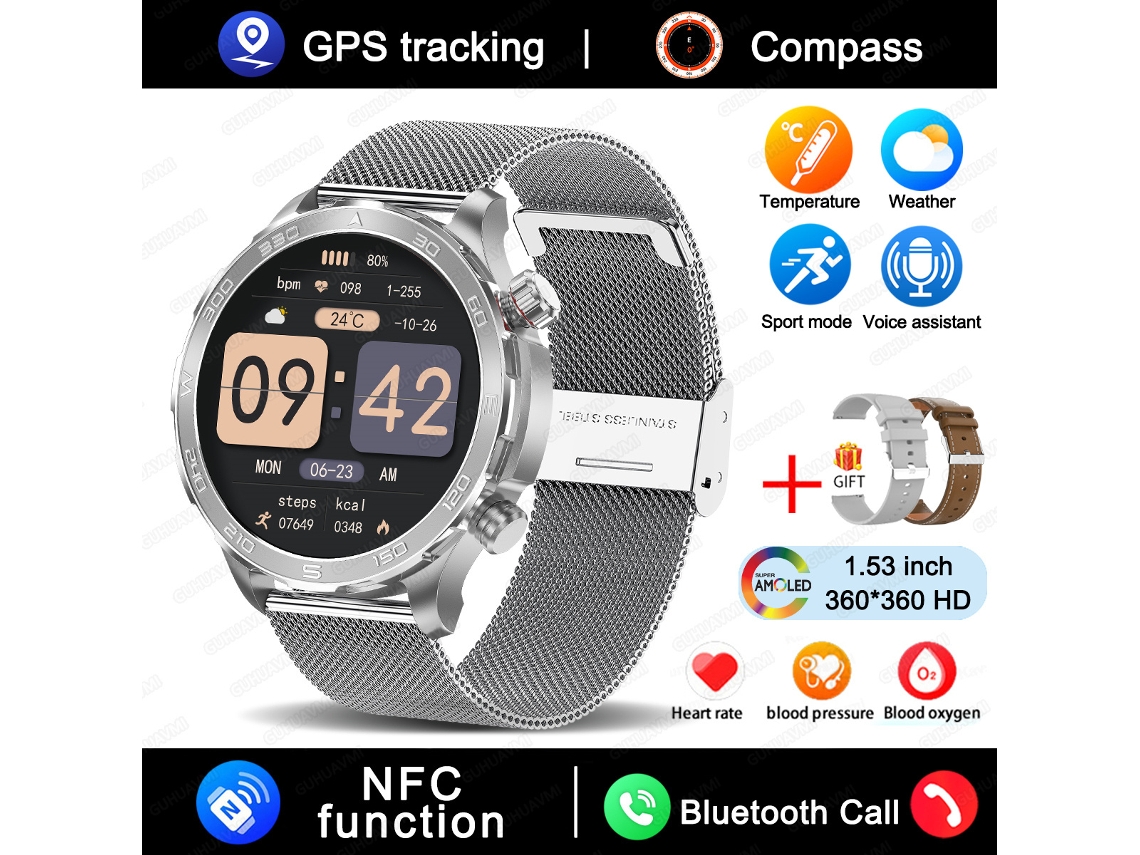 (malha Prateada) Smartwatch, Equipado Com Tela Hd De 1,53 Polegadas, Gps, Nfc E Capacidade De Fazer Chamadas.