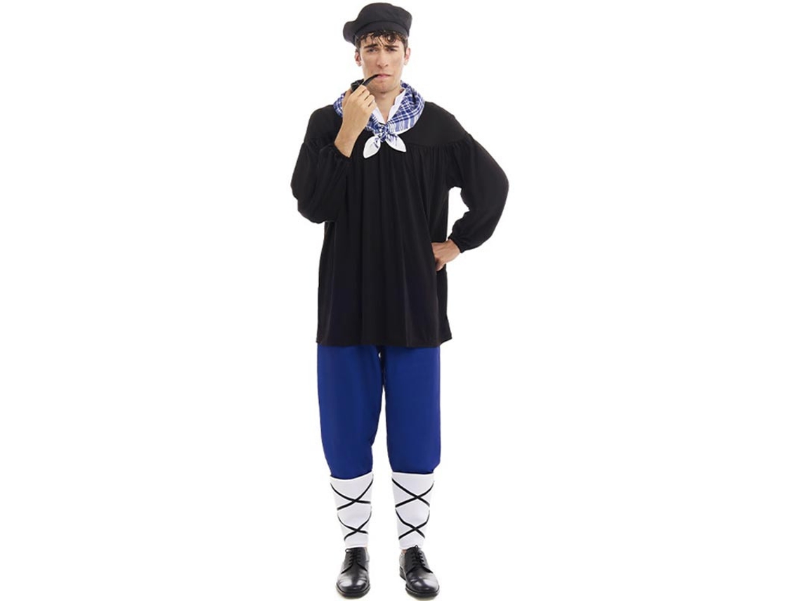 Fato de Olentzero preto e azul com lenço para homem