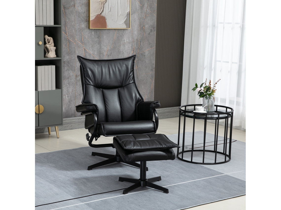 Relaxation Chair With Stool, Rotatable, Tilting Backrest, Steel Frame, Black