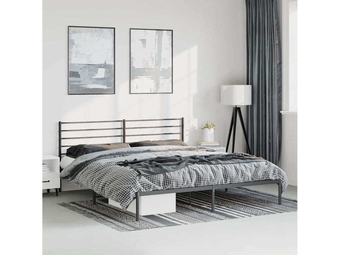Estrutura De Cama Com Cabeceira 193x203 Cm Metal Preto