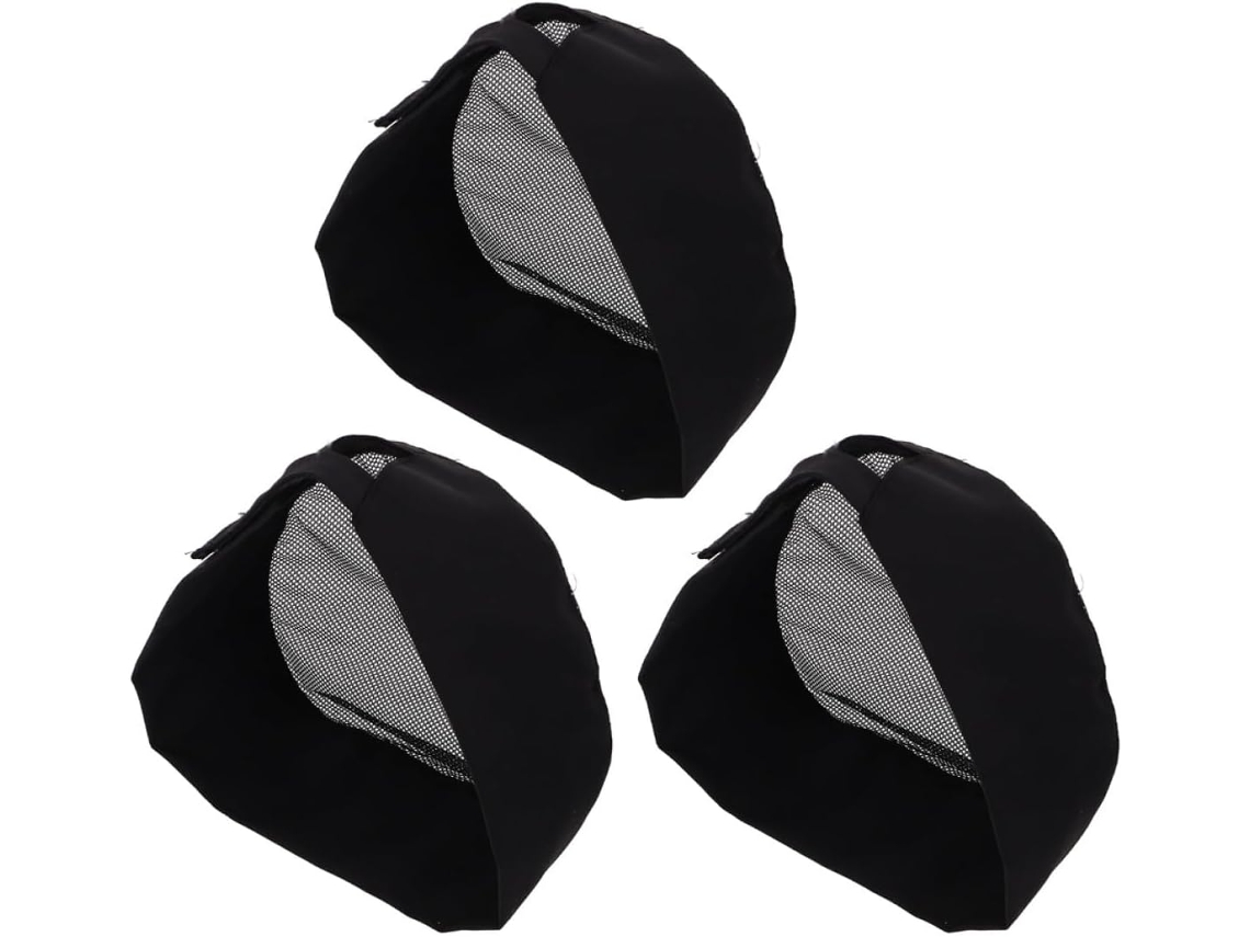 Conjunto De 3 Chapéus De Chef Pretos Unissex Em Malha Respirável, Com Abas Ajustáveis Para Cozinha.