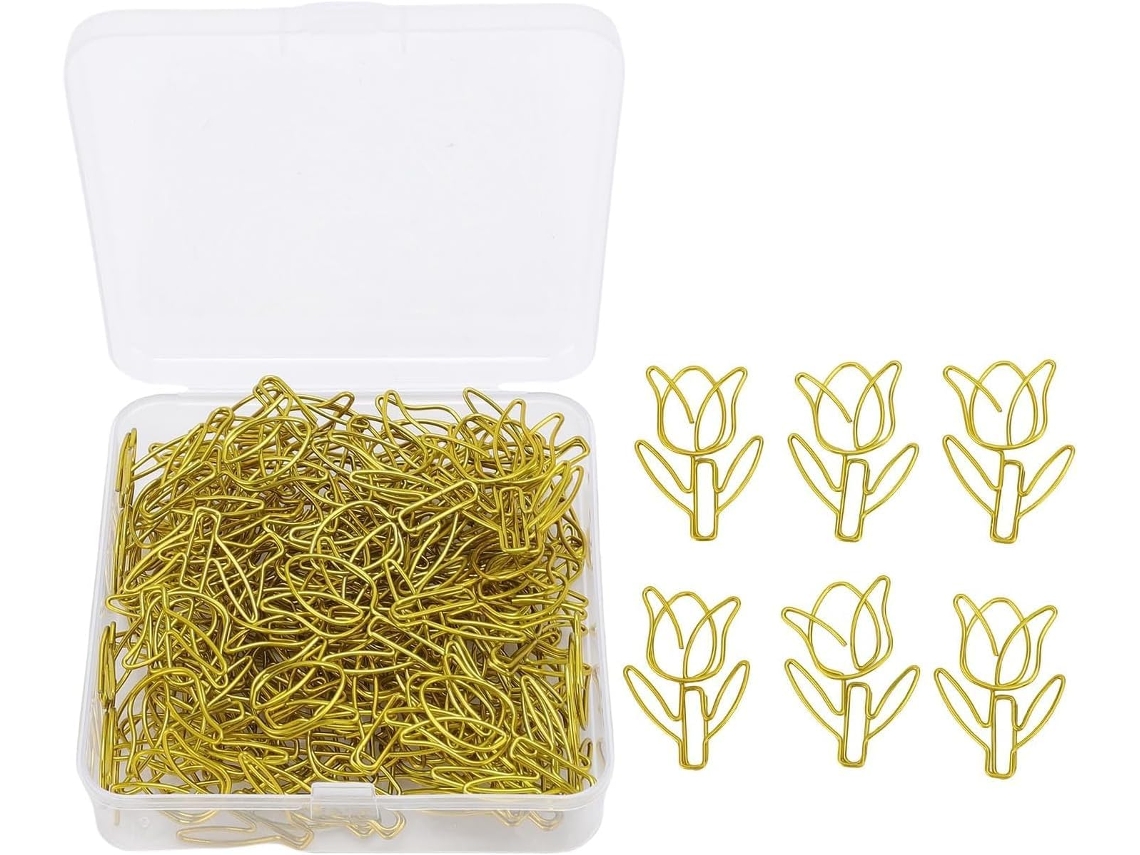 80 Clipes de Papel em Formato de Flor para Organizar Documentos e Materiais Escolares Dourado