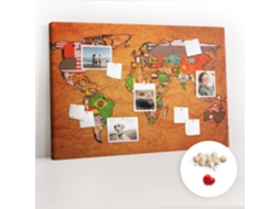 Quadro De Cortiça Com Impressão Mapa-múndi Com Bandeiras Para O Escritório Espelharte (120x80 Cm)