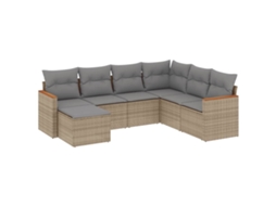 Conjunto 7 de sofás p/ jardim com almofadões VIDAXL vime PE bege