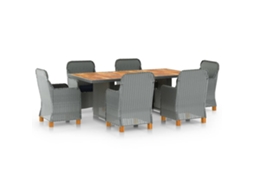 Vidaxl 7 Pcs Conj. Jantar Exterior + Almofadões Vime Pe Cinzento-claro