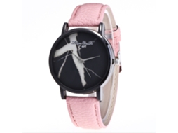 Relógio de Pulso Feminino de Quartzo com Pulseira de Couro Pu Estilo Simples Rosa