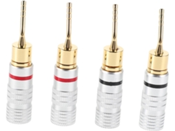 Conjunto De 4 Conectores Banana De Rosca Cromados Para Fios De Alto Falante Em Sistemas De Som. Gokoco