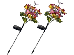 Luminárias Solares Decorativas Para Jardim, 2 Peças, Design Floral, Led, Sem Fio, Duráveis Para Uso Gokoco