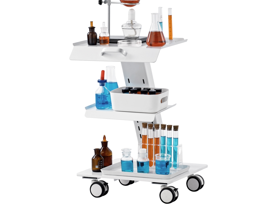 Carrinho Laboratório Aço Médico 3 Camadas Carga 100kg Rodas Giratórias