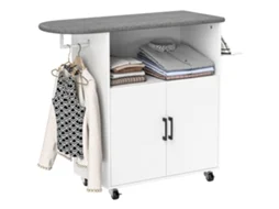 Móvel de Engomar com Rodas, Barra para Pendurar Roupa, Estante Aberta e Tábua 125x43.5x102.5cm branco S/MARCA