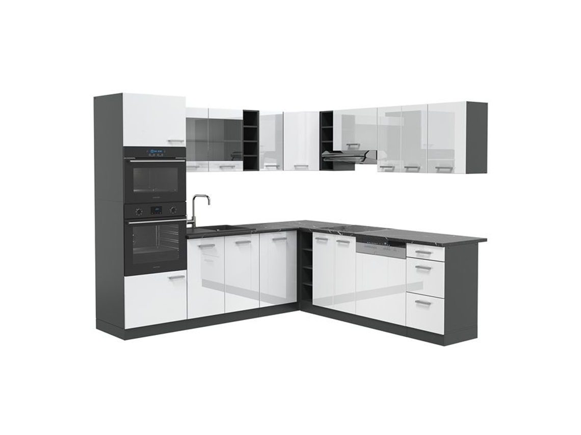 Cozinha de canto R-Line, 237 x 60 cm sem bancada, branco brilhante/Antracite, Vicco