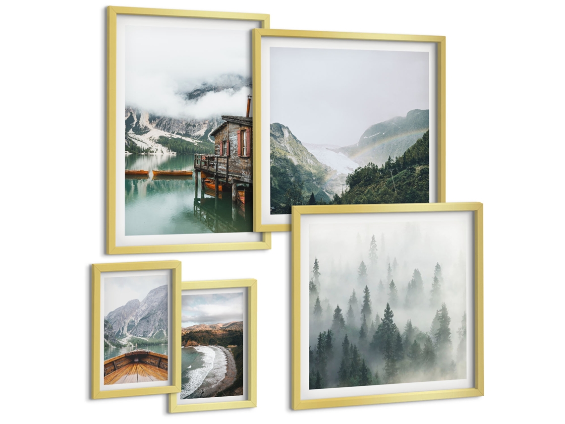 Conjunto De Pinturas Paisagens De Montanha Casinhas Água Espelharte (5 Peças)