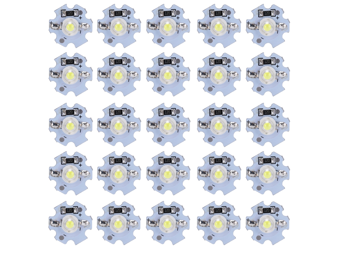 25 peças Chips LED Alta Potência 0.5W 5V Luz Branca Gelo 10000K com Placa de Alumínio | S/MARCA