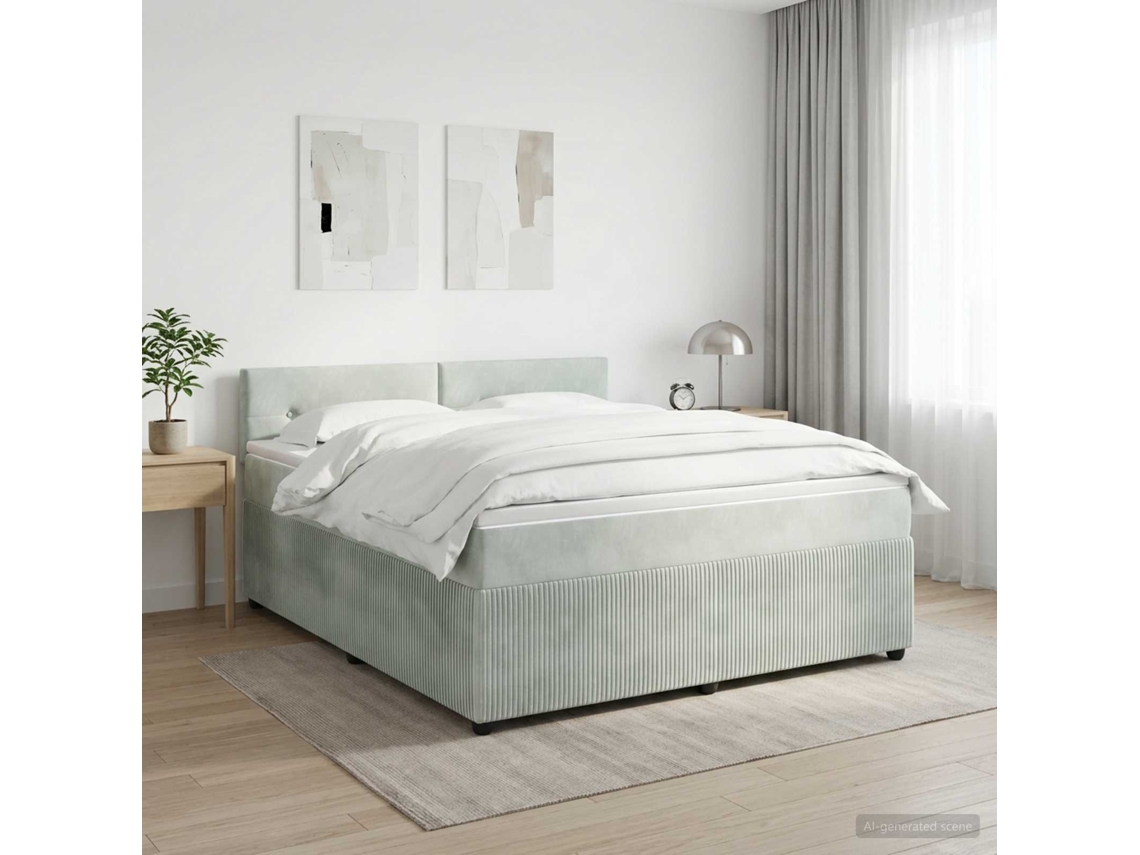 Vidaxl Cama Box Spring Com Colchão Cinzento-claro 180 X 200 Cm Veludo